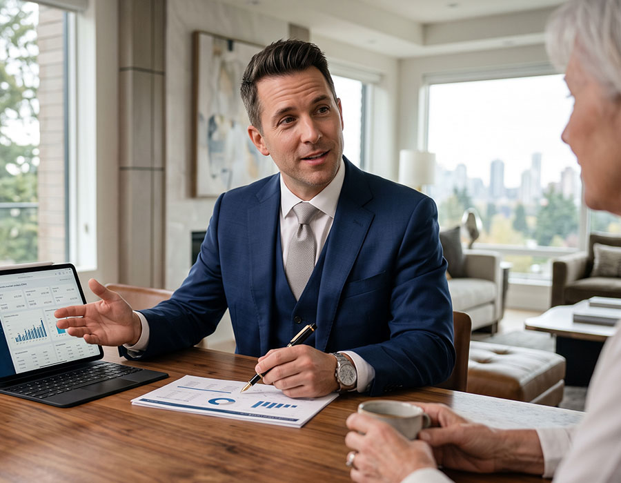 Agent reviewing a comparative market analysis and pricing strategy with a seller